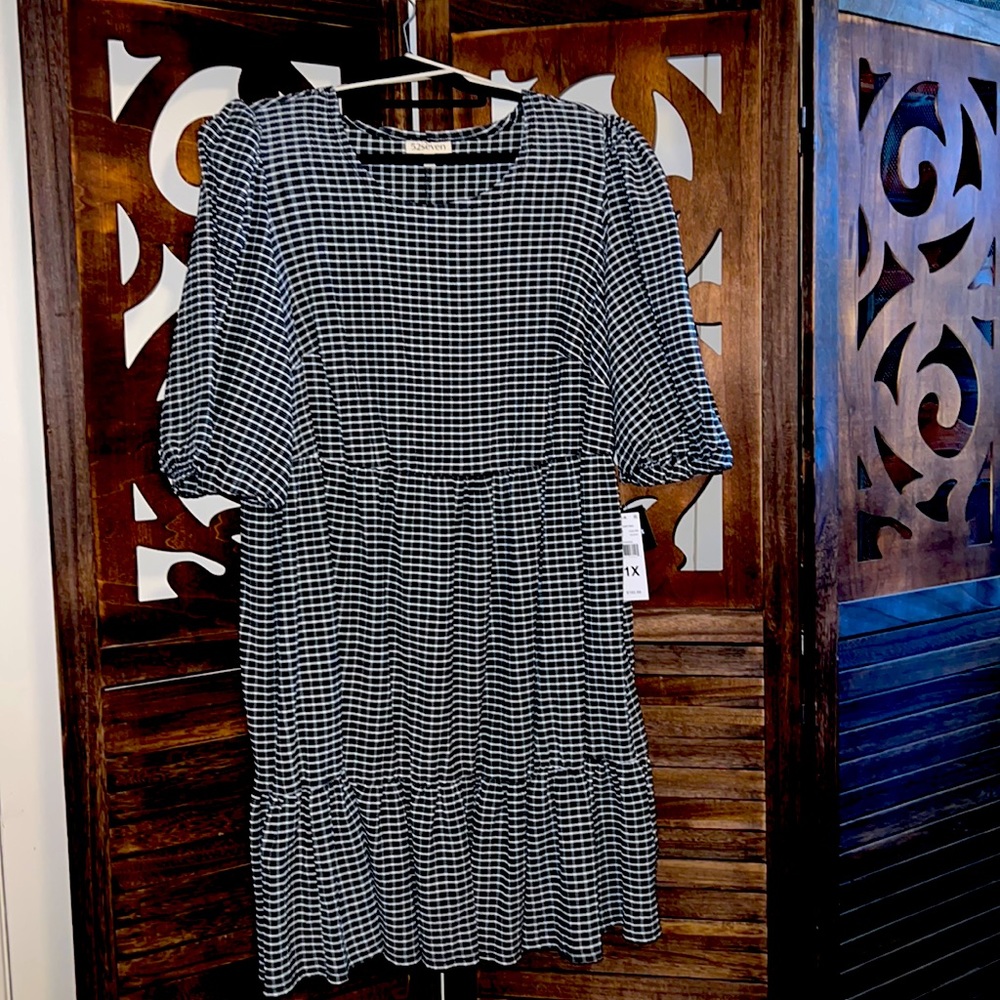 NWT 52Seven 1XL Black & white check dress